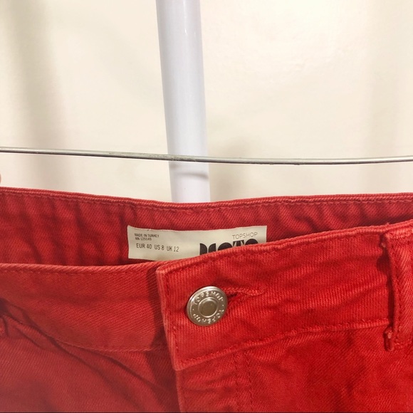 TOPSHOP MOTO Red Denim Button Skirt - Picture 2 of 5